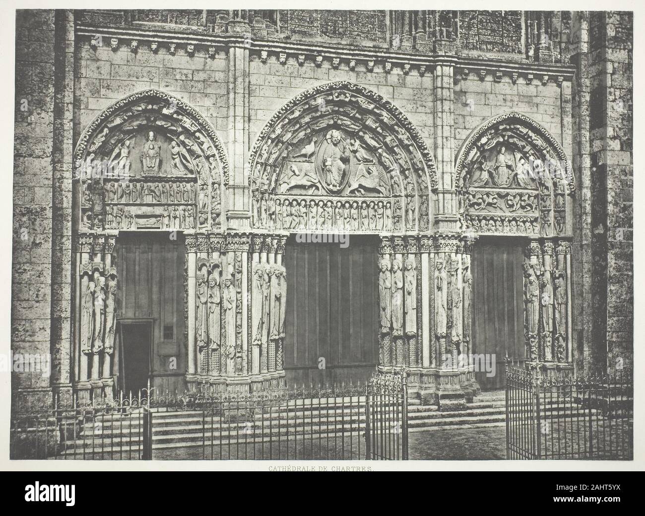 Edouard Denis Baldus. Main Portal, Chartres Cathedral. 1855–1865. France. Heliogravure (photogravure) Stock Photo