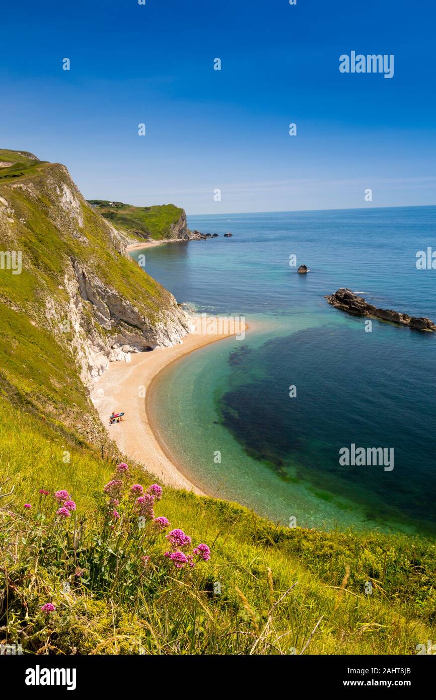 One of the deserted and secluded beaches below cliff top wild flowers