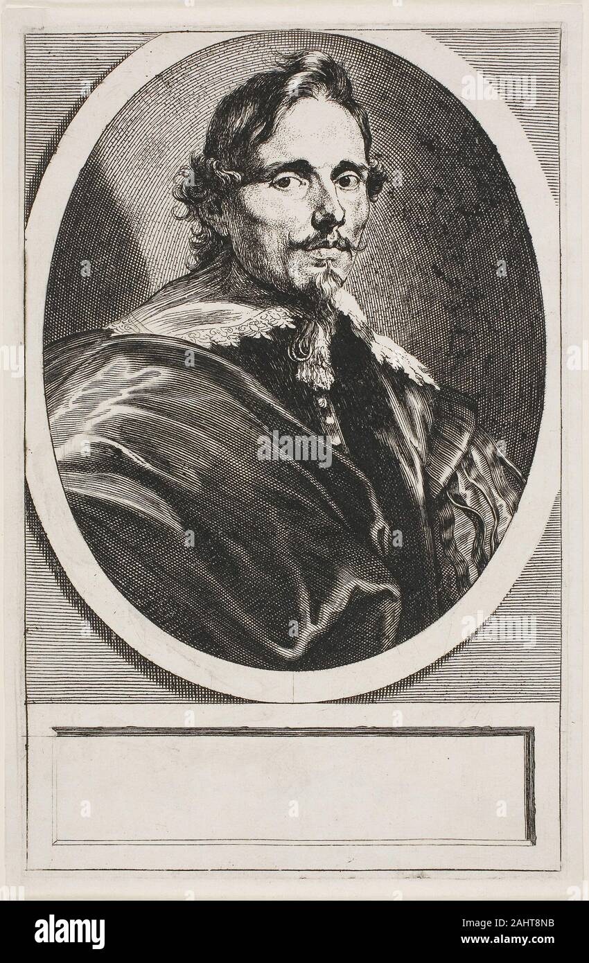 Anthony van Dyck. Philippe Le Roy. 1619–1641. Flanders. Etching and engraving in black on ivory laid paper Anthony van Dyck produced stand-alone portraits of famous men as well as those in his Iconography; all of them went through multiple states of engraving. The first state, included only the sitter’s head. Another artist likely added the body and framing elements to this fourth state. The final state would include text describing the sitter and his coat of arms. Baron Philippe Le Roy was a Flemish diplomat who would help end the Thirty Years’ War in 1648; Van Dyck had already painted his po Stock Photo