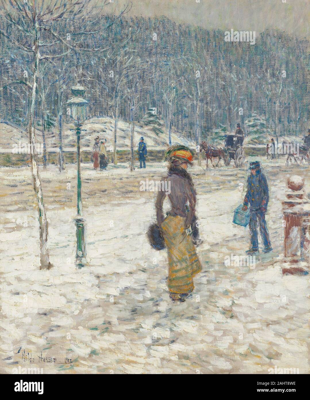 Childe Hassam New York Street 1902 United States Oil On Canvas After Studying Painting In Paris Childe Hassam Applied The Techniques Of French Impressionism To His Views Of American Cities And Landscapes