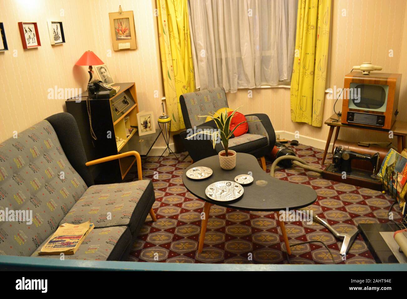 1950s Lounge at the Museum of Science and Industry, MOSI, Manchester, UK Stock Photo