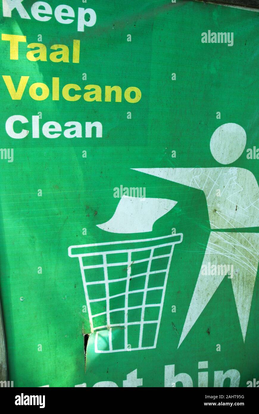 Keep Taal Volcano Clean Sign, Taal Volcano, Talisay, Batangas Province, Philippines. Stock Photo