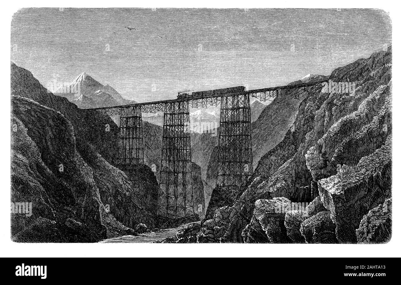 Verugas Bridge  wrought iron viaduct completed in 1873 on the railroad Lima - La Oroya in Peru Stock Photo