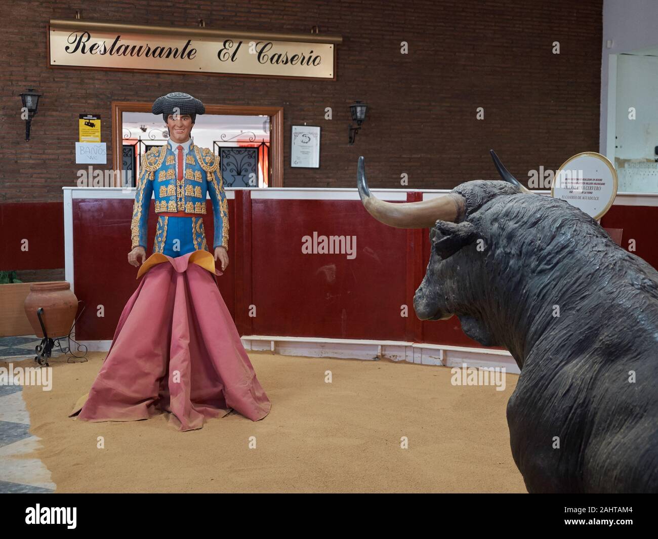 Figure of Spanish bullfighter Jesulín de Ubrique at 'El Caserio Restaurant', Aguadulce, Seville province, Andalusia, Spain. Stock Photo