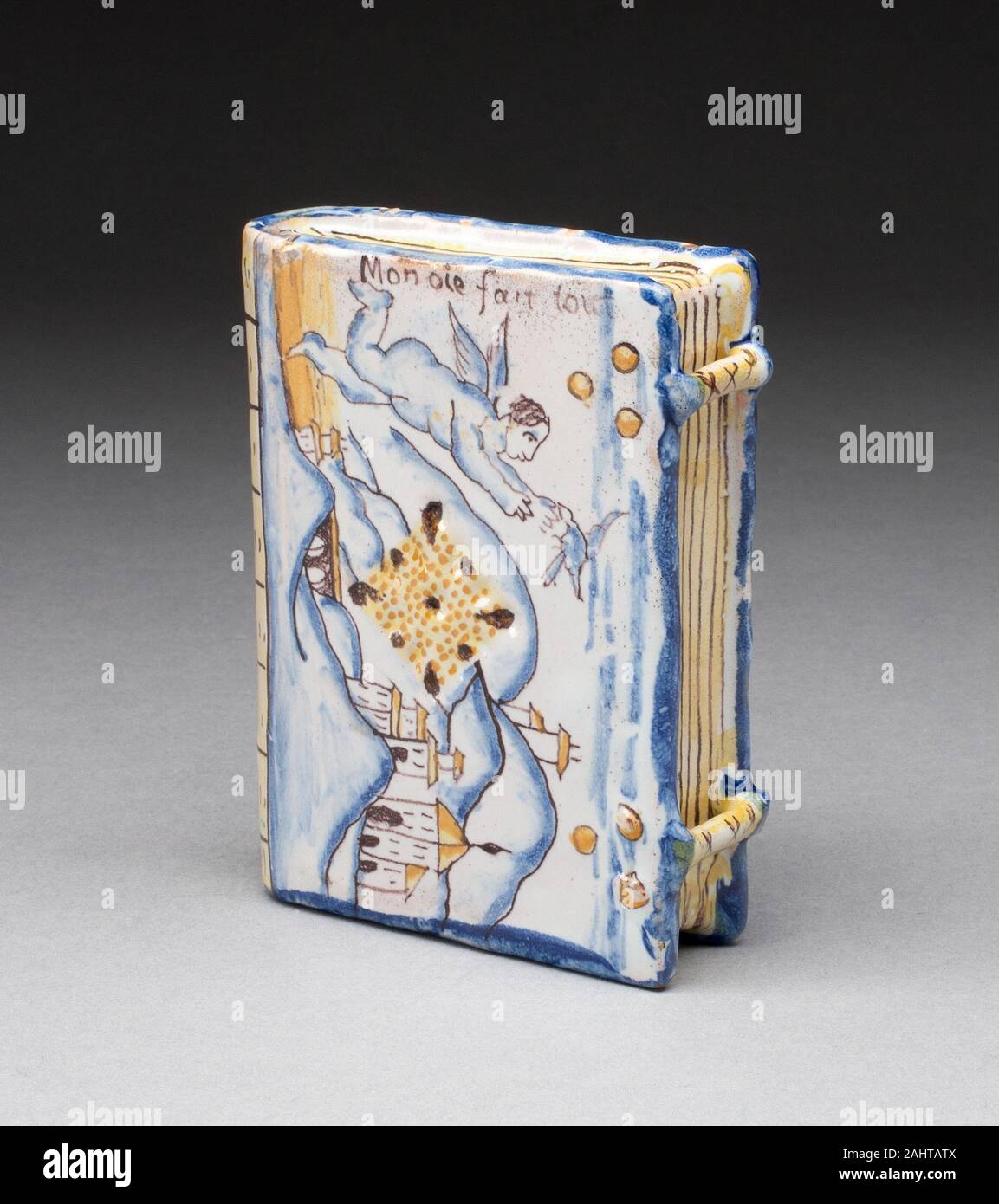 Perfume Flask in form of a Book. 1745–1805. France. Tin-glazed earthenware (faience) Stock Photo