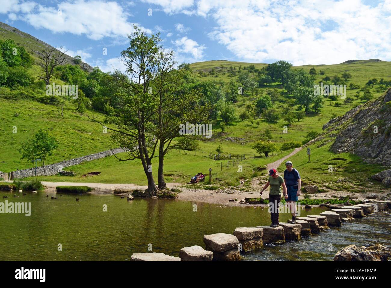 Stepping stones at Dovedale, Peak District, Derbyshire, England, UK Stock Photo