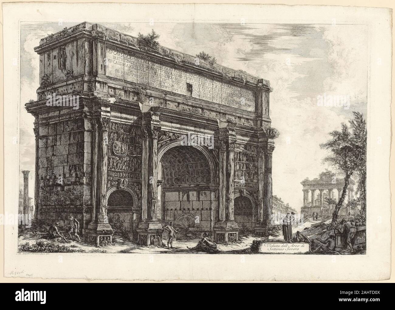 Giovanni Battista Piranesi. View of the Arch of Septimius Severus, from Views of Rome. 1772. Italy. Etching on heavy ivory laid paper Stock Photo