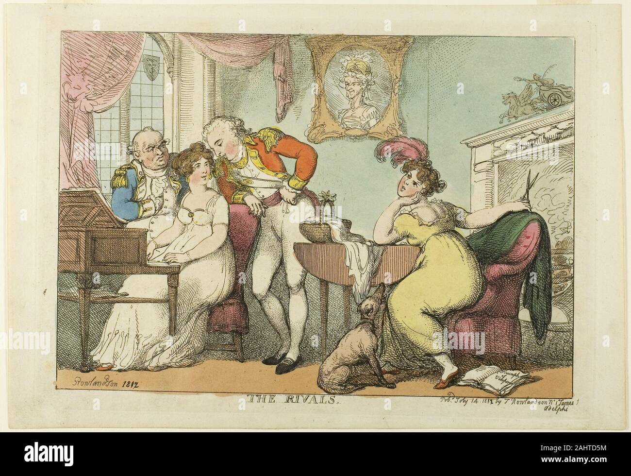 Thomas Rowlandson. The Rivals. 1812. England. Hand-colored etching and stipple engraving on ivory wove paper Stock Photo