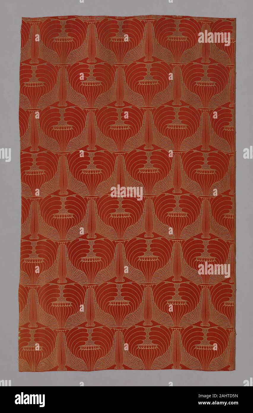 Koloman (Kolo) Moser (Designer). Mohnköpfe (Poppyheads) (Dress or Furnishing Fabric). 1900. Vienna. Silk, wild silk, and cotton, satin weave self-patterned by ground weft floats Koloman Moser, a prominent Viennese designer, cofounded the Wiener Werkstatte (1903–32), a forward-looking Viennese design workshop. Prior to 1903 he was an influential member of the Moderne Movement in Vienna. Moser was also a founder of the Vienna Secession, the association of young artists who had broken away from the Wiener Künstlerhaus, the accepted artistic forum of the time. Poppyheads, designed by Moser three y Stock Photo