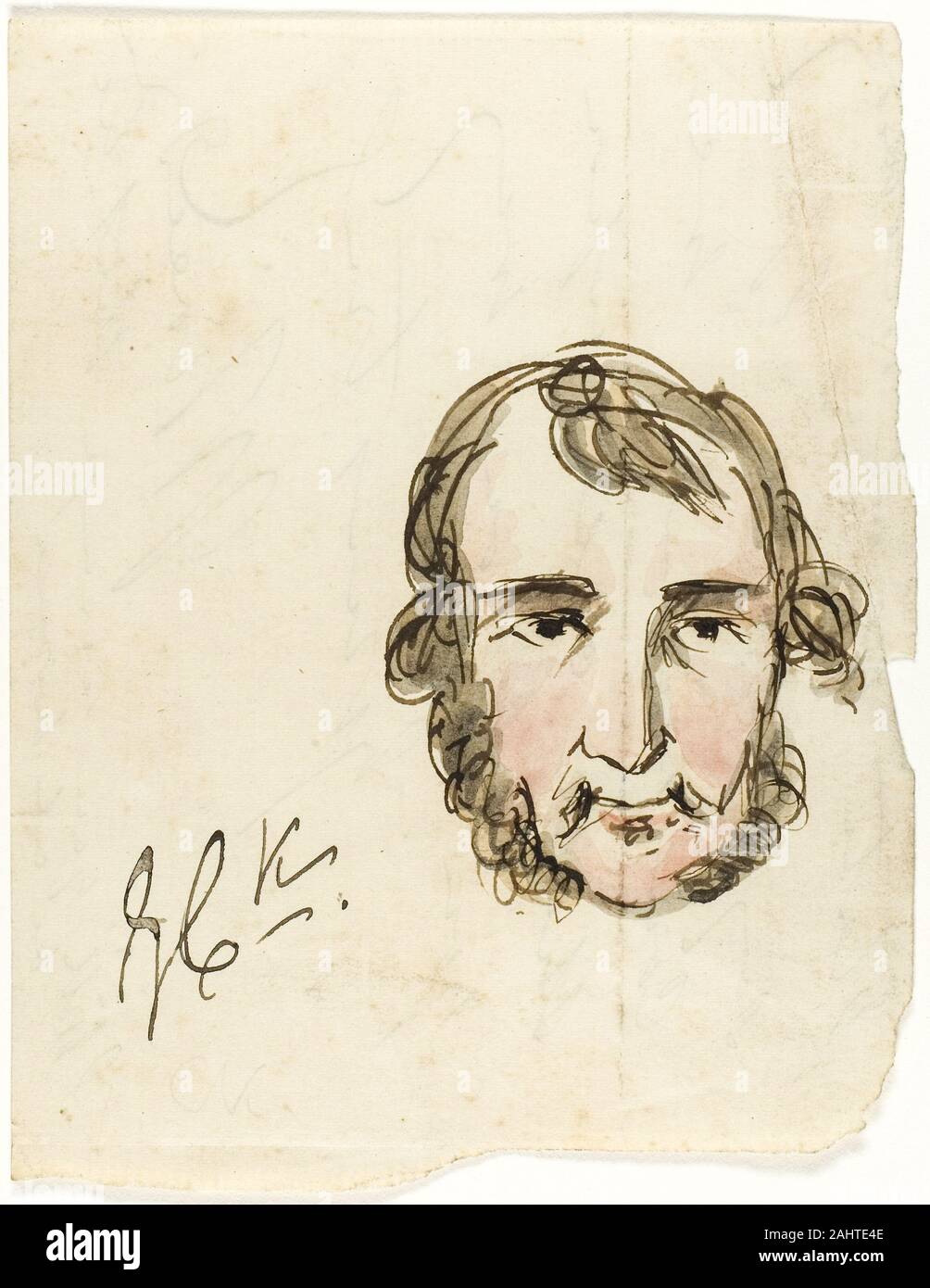 Pen and brown ink and brown wash and watercolor hires stock