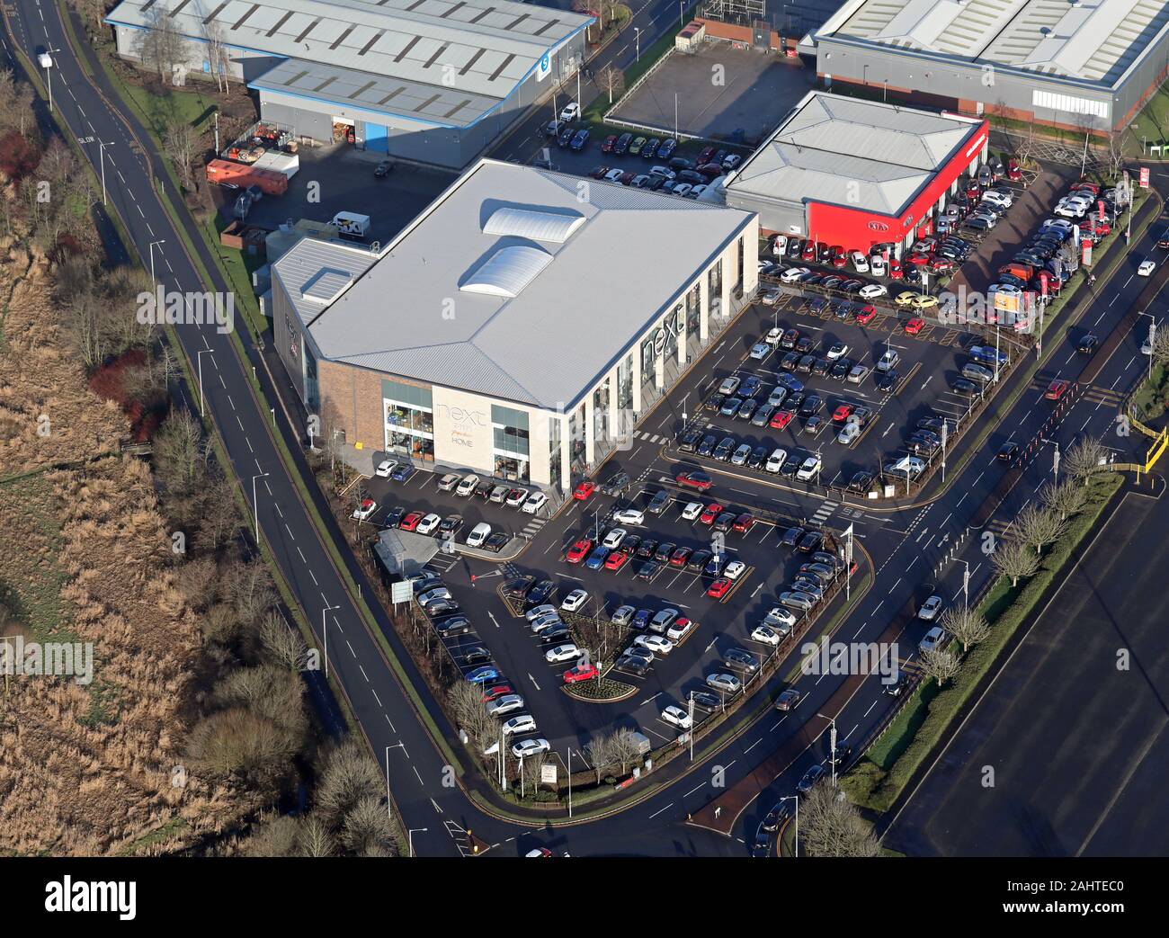 aerial view of the Next retail store at Middlebrook, Bolton Stock Photo