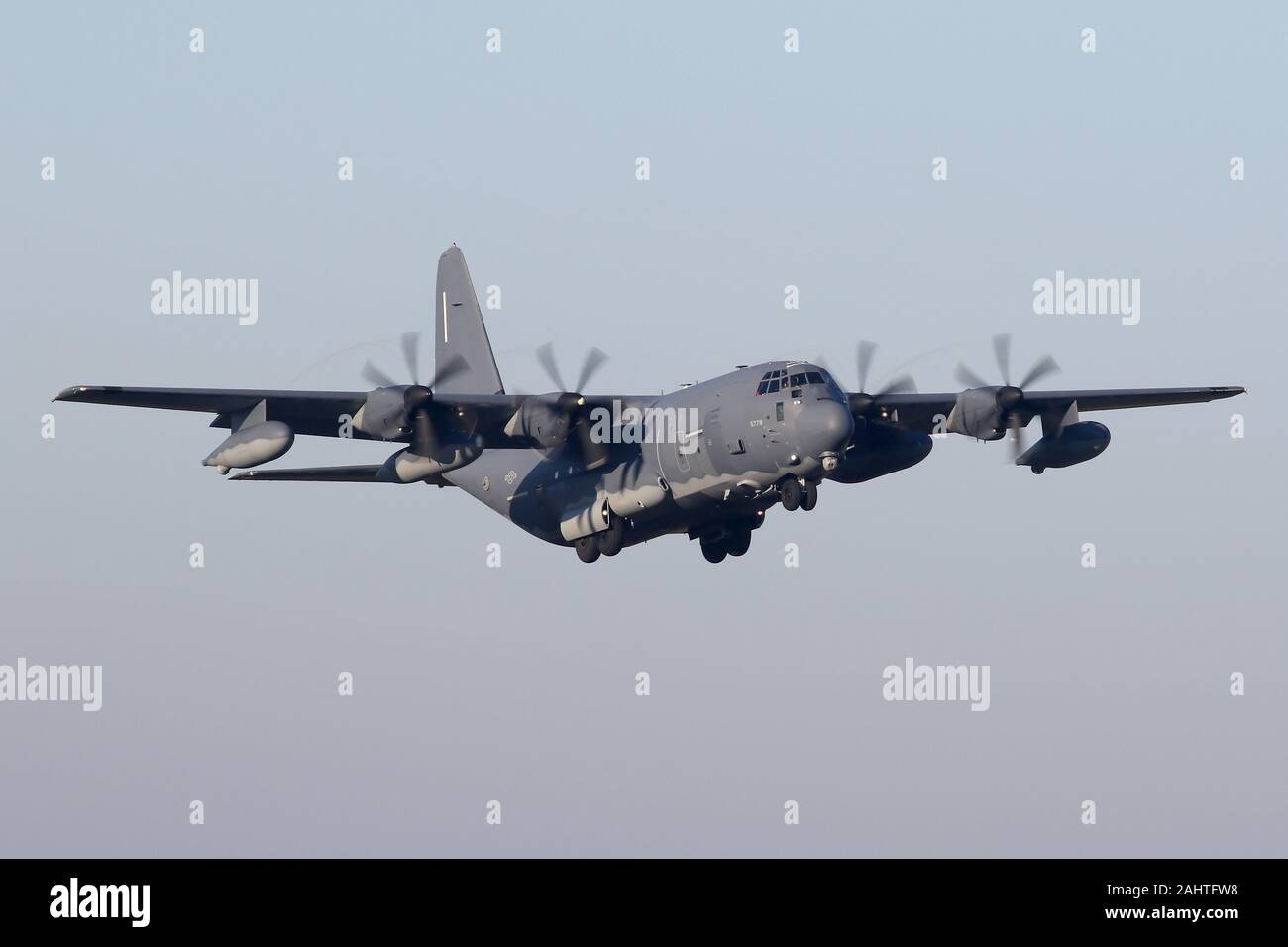 Mildenhall based MC-130J from the 352nd Special Operations Wing departing off runway 11. Stock Photo