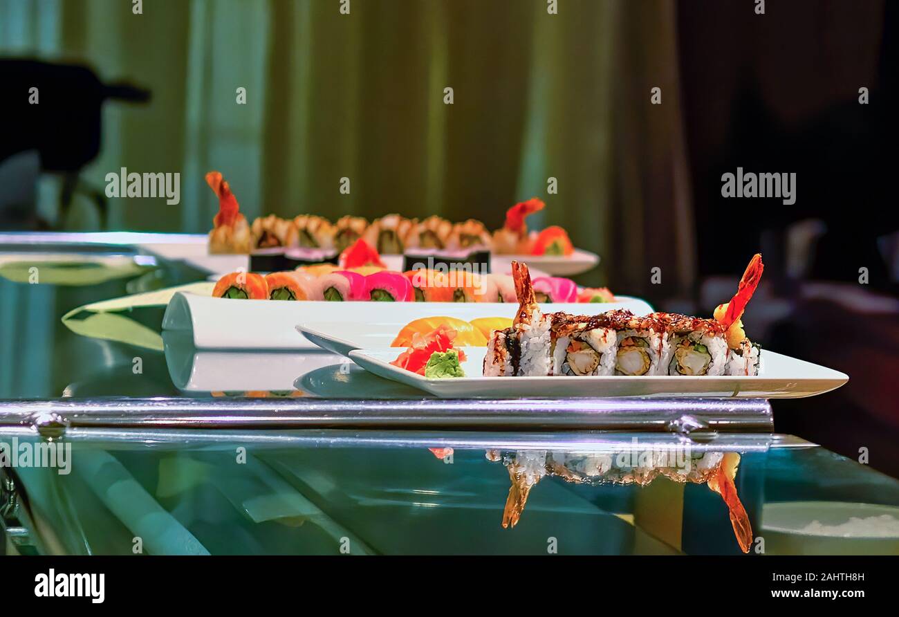 Sushi Rolls on Counter Stock Photo