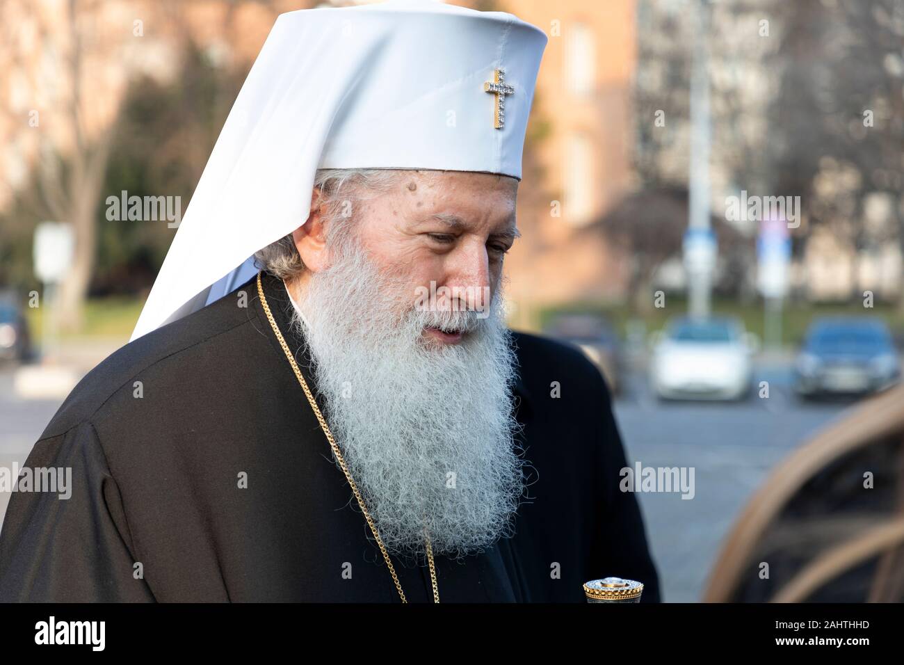 SOFIA, BULGARIA - JANUARY 1: The Bulgarian patriarch Neophyte during mass on January 1, 2020 in Sofia, Bulgaria. Stock Photo