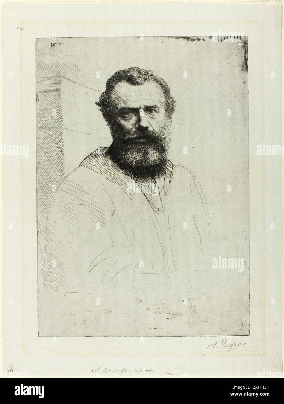 Alphonse Legros. Portrait of the Artist. 1880. France. Etching and drypoint on light blue laid paper Stock Photo