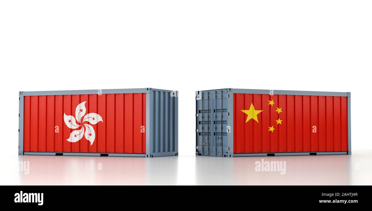 Chinese Container Character Freight container with China and Hong Kong flag. 3D Rendering Stock ...