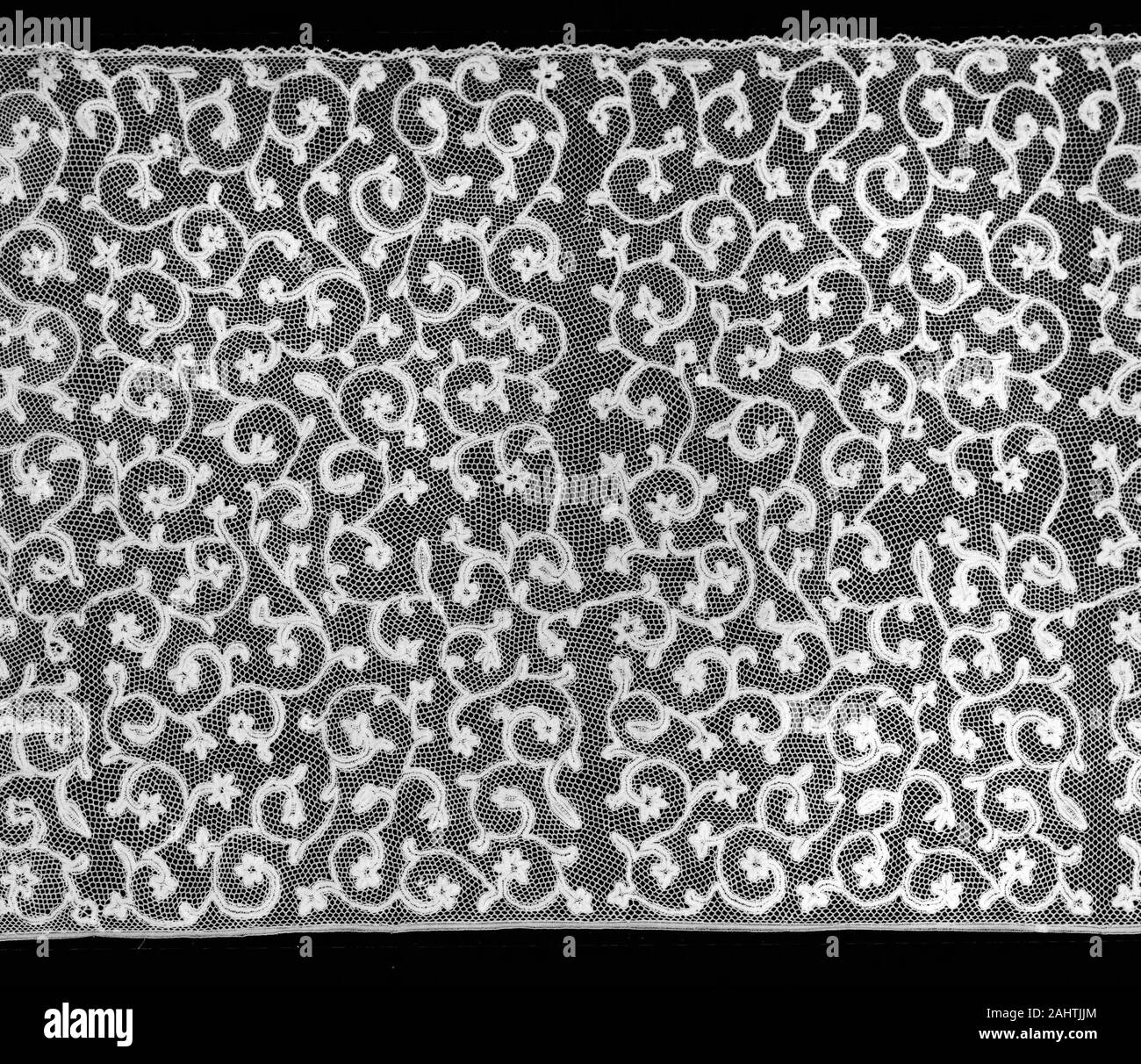 Flounce. 1701–1750. Italy. Linen, bobbin part lace; continuous clothwork tapes Stock Photo