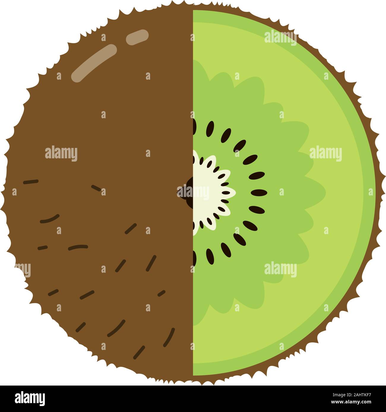 Kiwi fruit sphere with half slice logo, flat icon design template ...