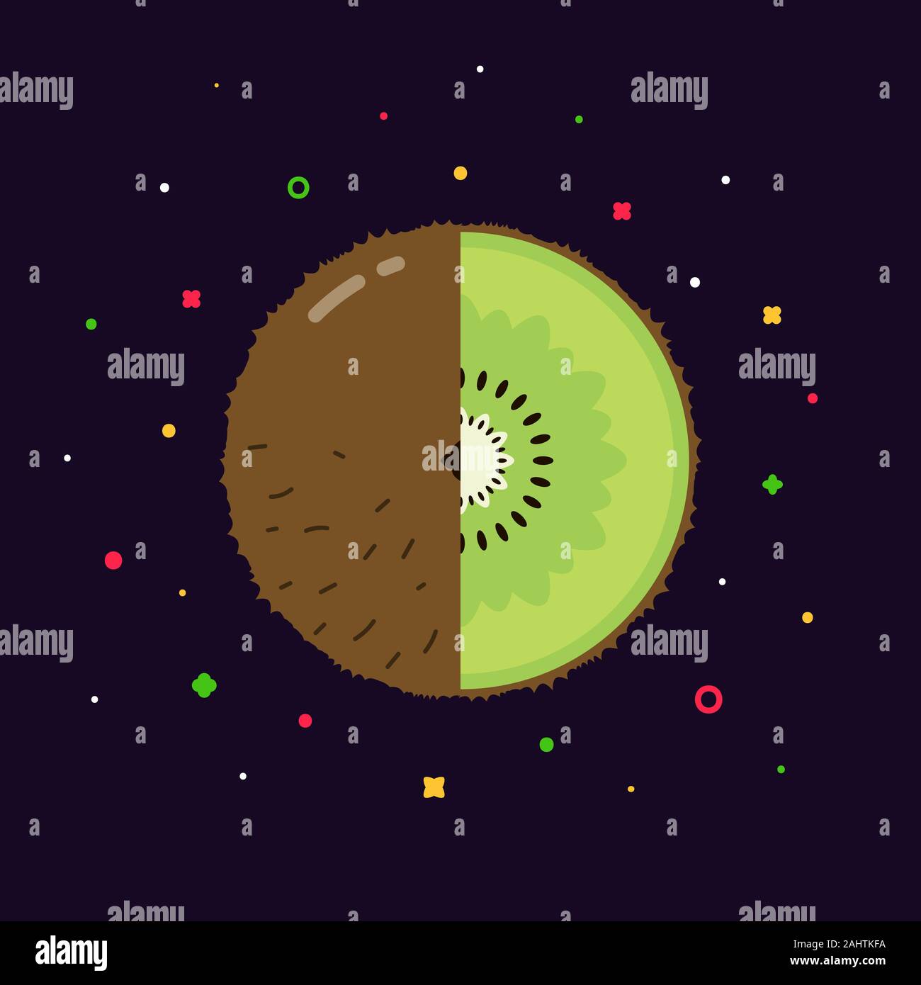 Kiwi fruit sphere with half slice logo, flat icon design template ...