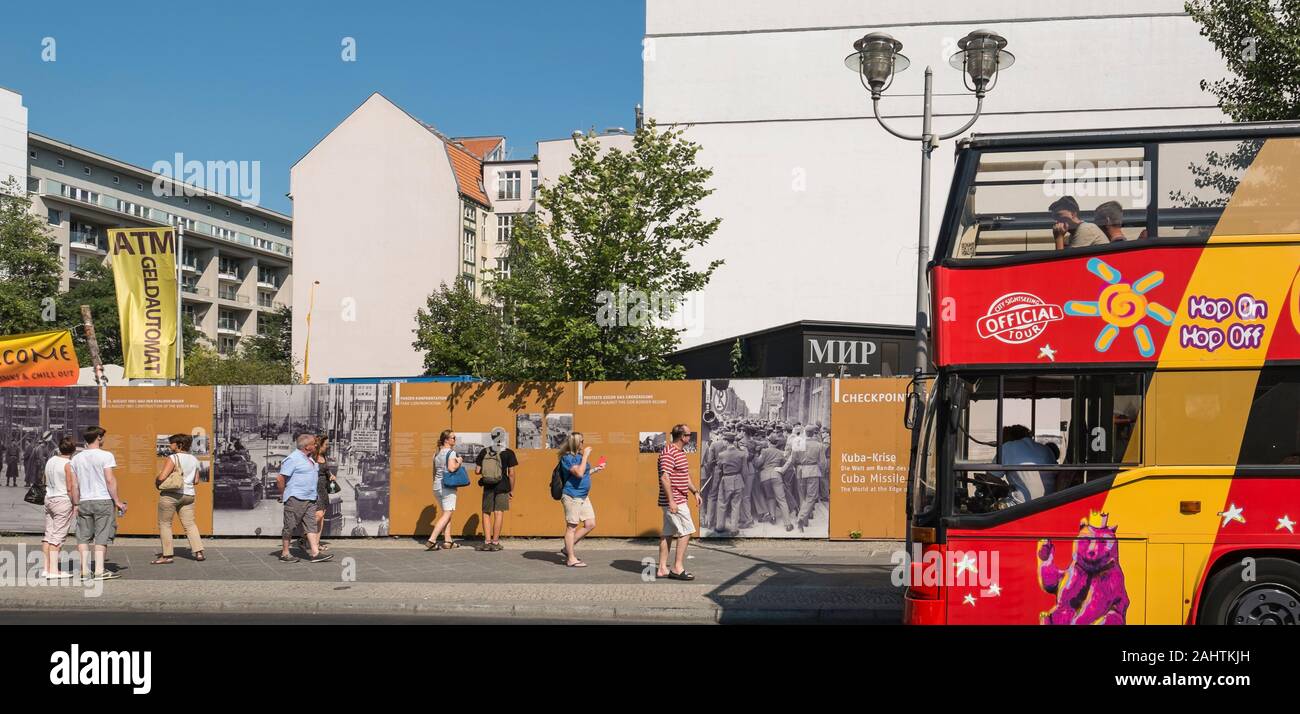 sightseeing bus at checkpoint charlie, black box exhibition in ...