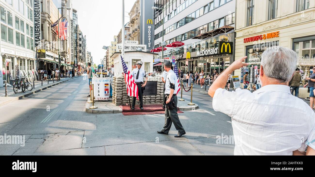 visitors at checkpoint charlie Stock Photo
