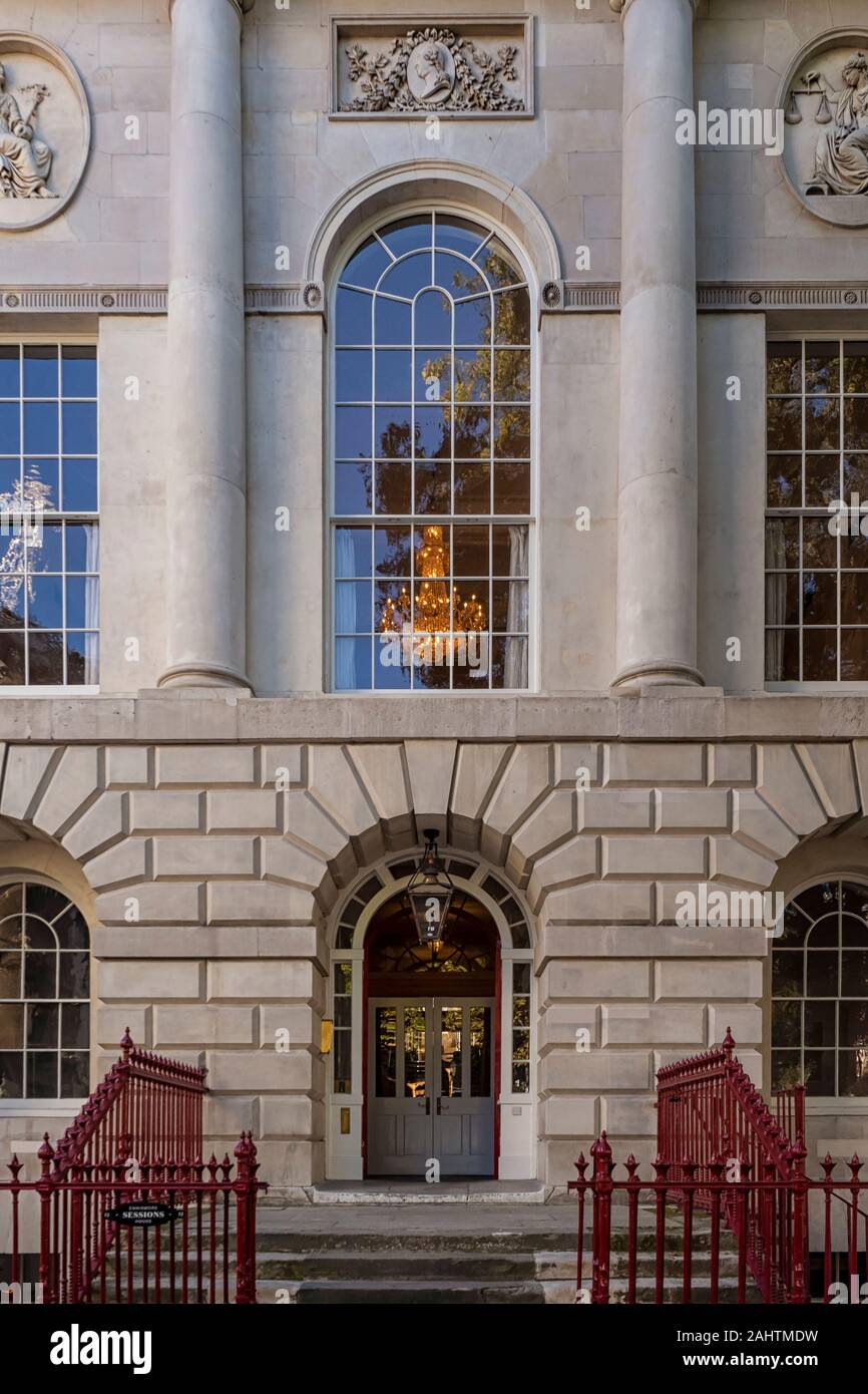 LONDON, UK - SEPTEMBER 27, 2018:  Entrance to Ennismore Sessions House - an events space housed in a grade II listed building in Clerkenwell Stock Photo