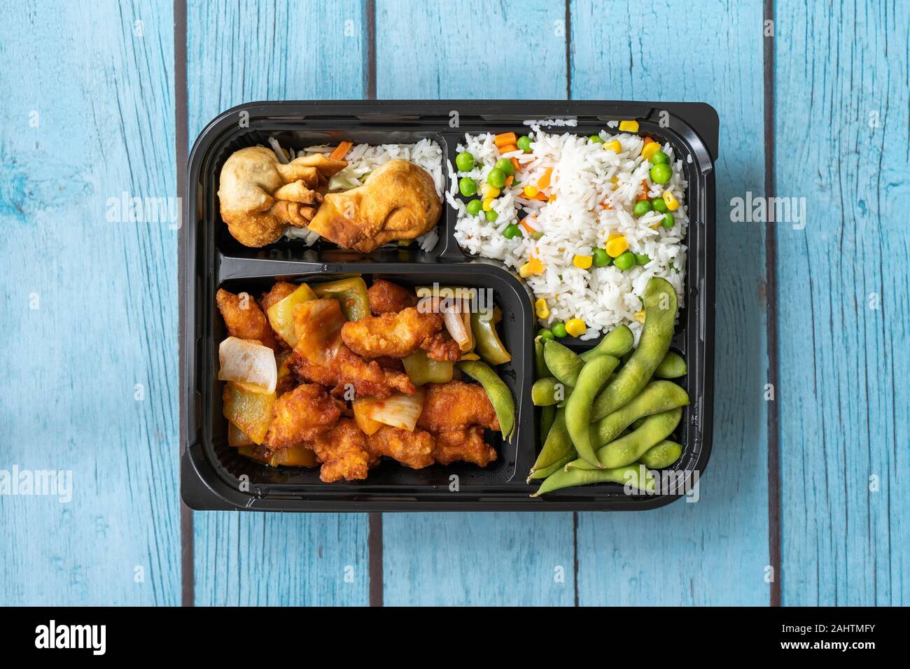 Take Away Japanese Food Bento Box Menu Set with Chicken, Fried