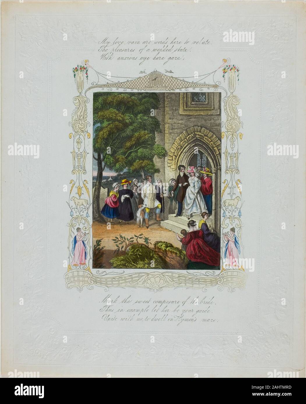 My Love, Vain Are Words (Valentine). 1845–1855. England. Lithograph with hand-coloring on embossed off-white wove paper Stock Photo