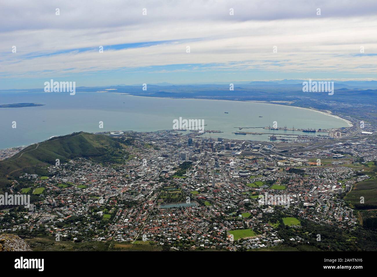 Aerial view of cape town city with table mountain hi-res stock ...