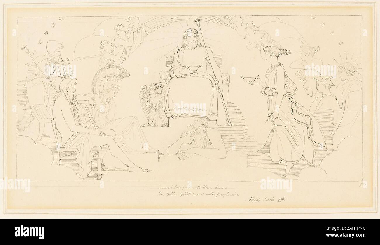 John Flaxman. The Council of the Gods. 1775–1826. England. Pen and gray ink, over graphite, on cream wove paper, laid down on ivory wove paper Stock Photo