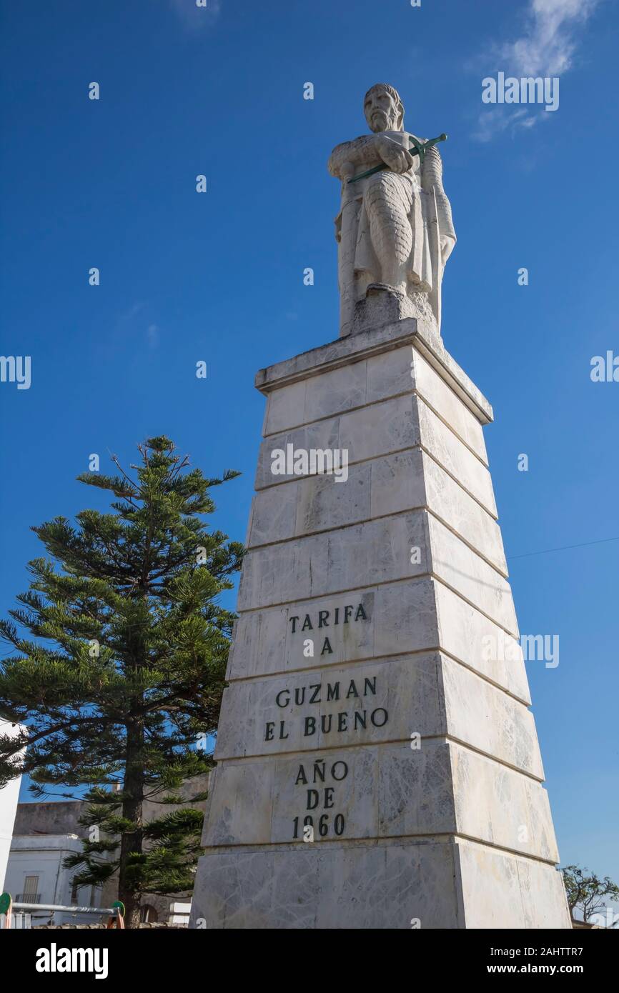 Monument of Guzman El Bueno in Tarifa village, Cadiz province, Spain Stock Photo