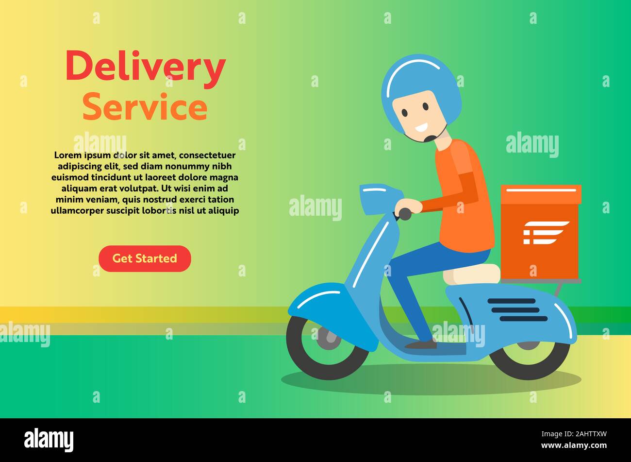 Delivery Boy Ride Scooter Motorcycle Service for online delivery service concept, web landing page, ui, mobile app, banner template - Vector Illustrat Stock Vector