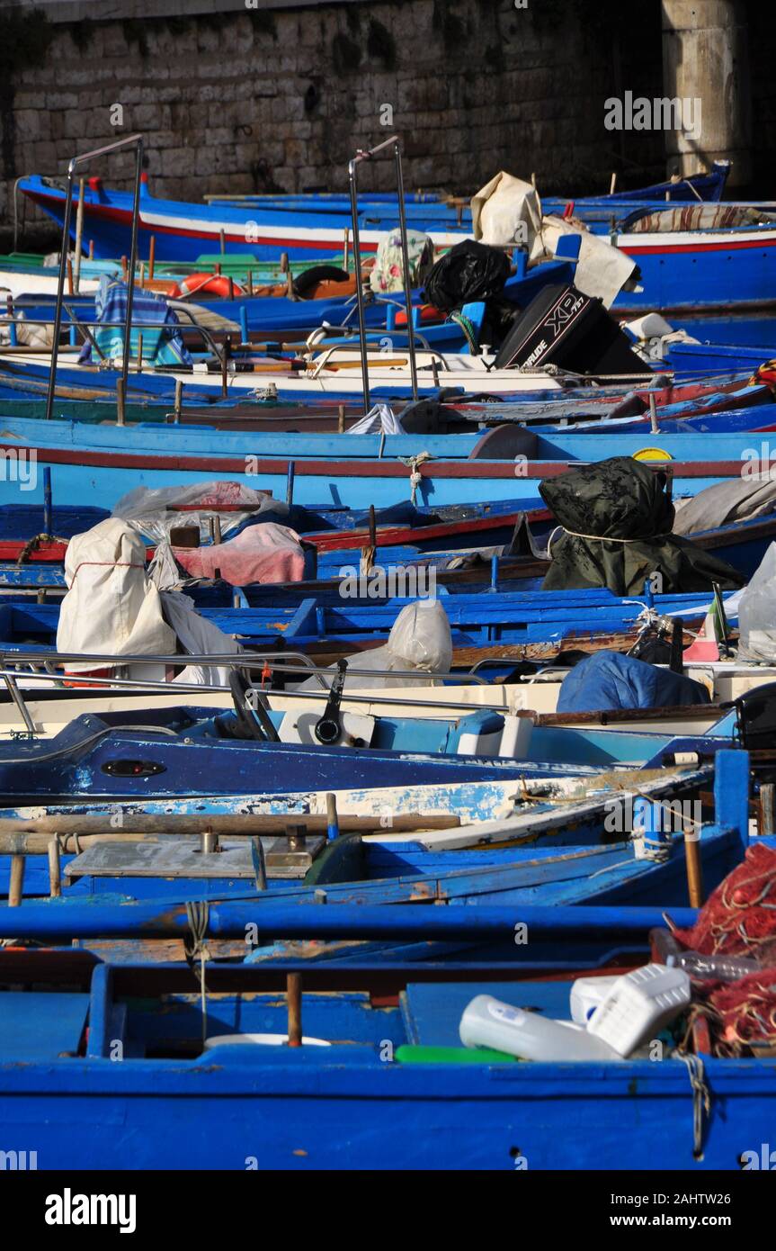 Bari italy port boats fishermen Stock Photo