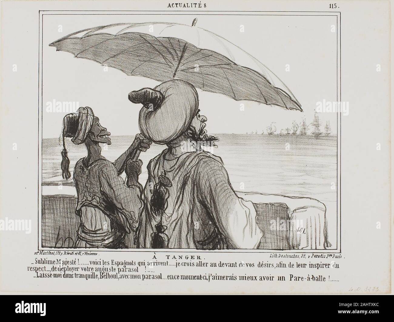 Honoré-Victorin Daumier. In Tangiers. “- Sublime Majesty... the Spanish are coming... in order frighten them off I the liberty to fully open your as a sign of your greatness! -