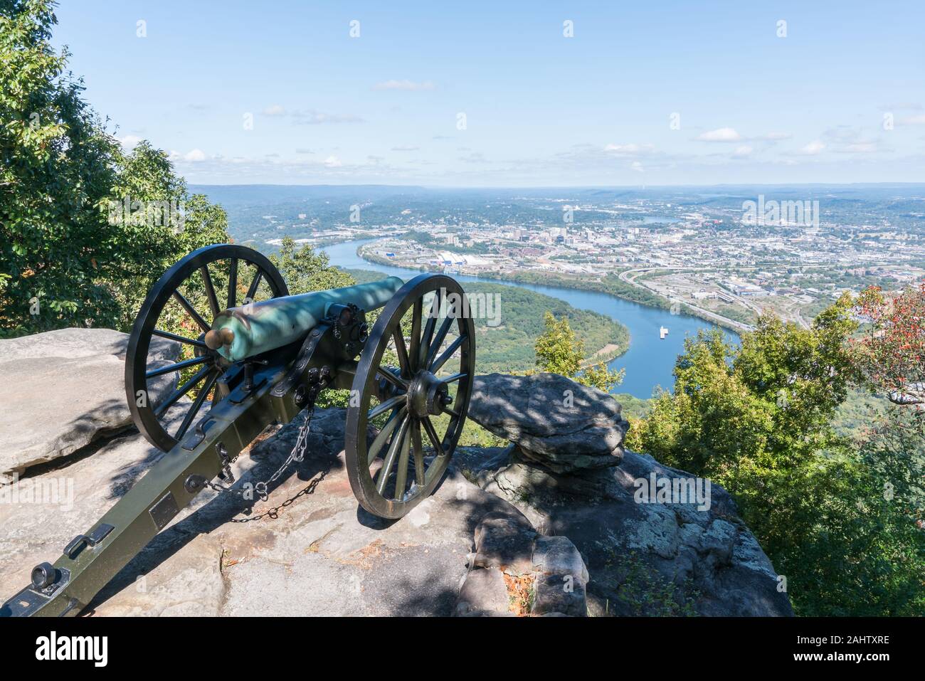 Skyline of Chattanooga, Tennessee along Tennessee River the from Point Park Stock Photo