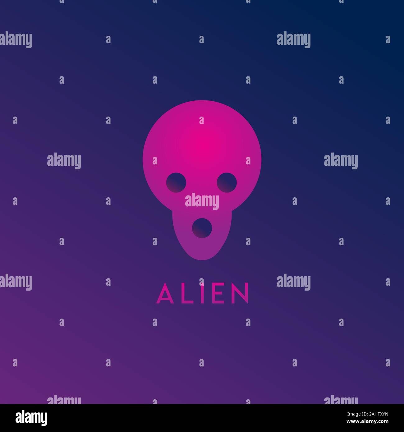 Alien Space Logo Design Template, Pink, Purple, Violet, Dark, Gloomy Stock Vector