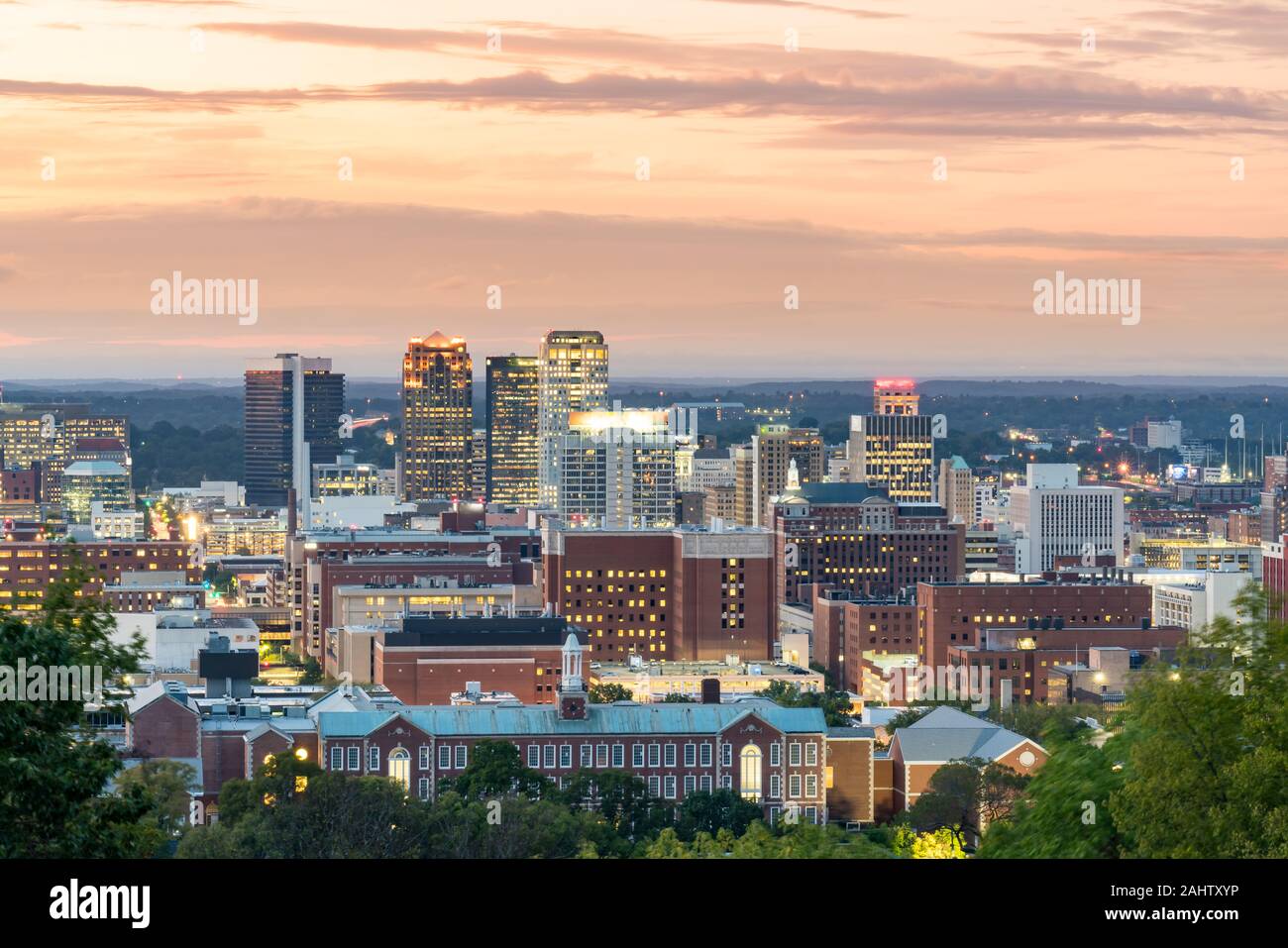 City Skyline Of Birmingham Alabama At Sunset Stock Photo Alamy