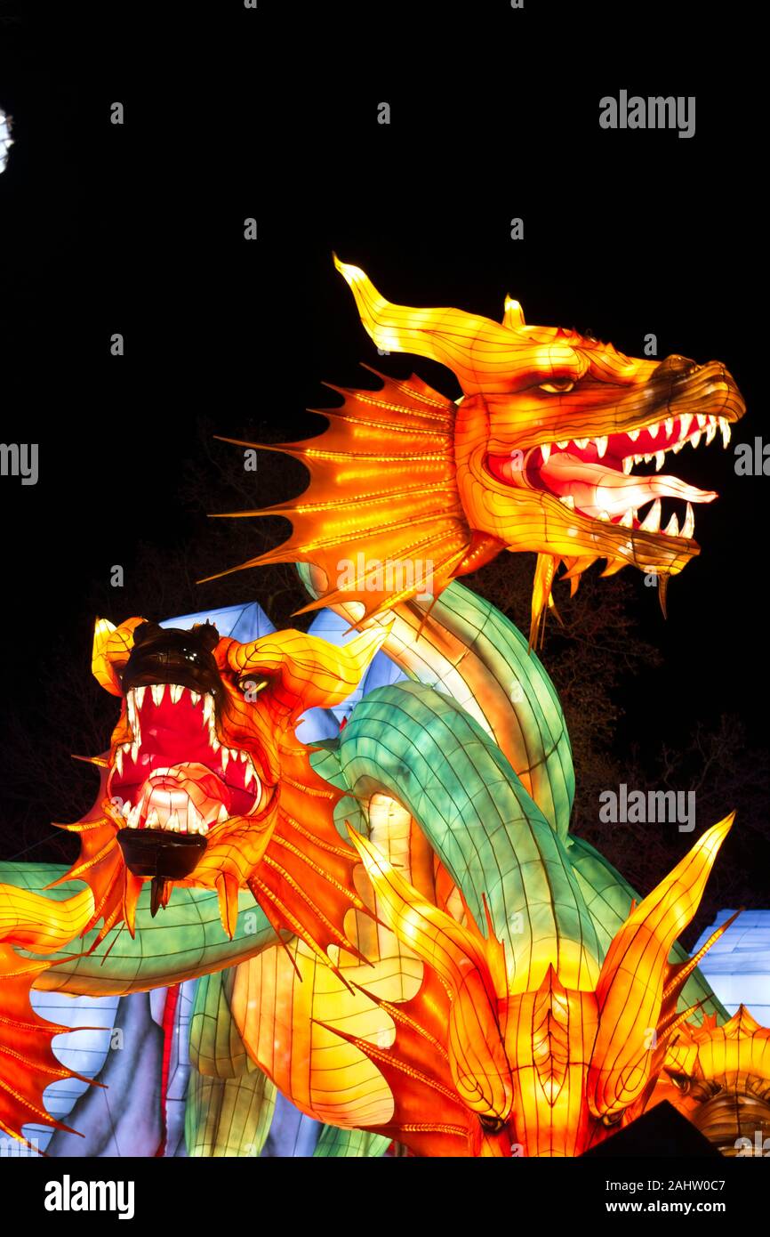 Longleat Safari Park, London, Warminster, December 7th 2019: 5 Headed Dragon Stock Photo