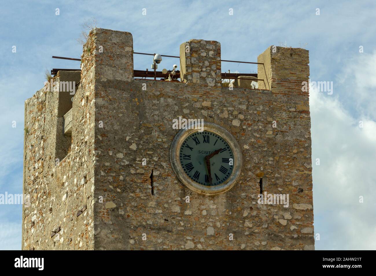 Od Clock Tower on 9th of April Square in Taormina, Sicily Stock Photo