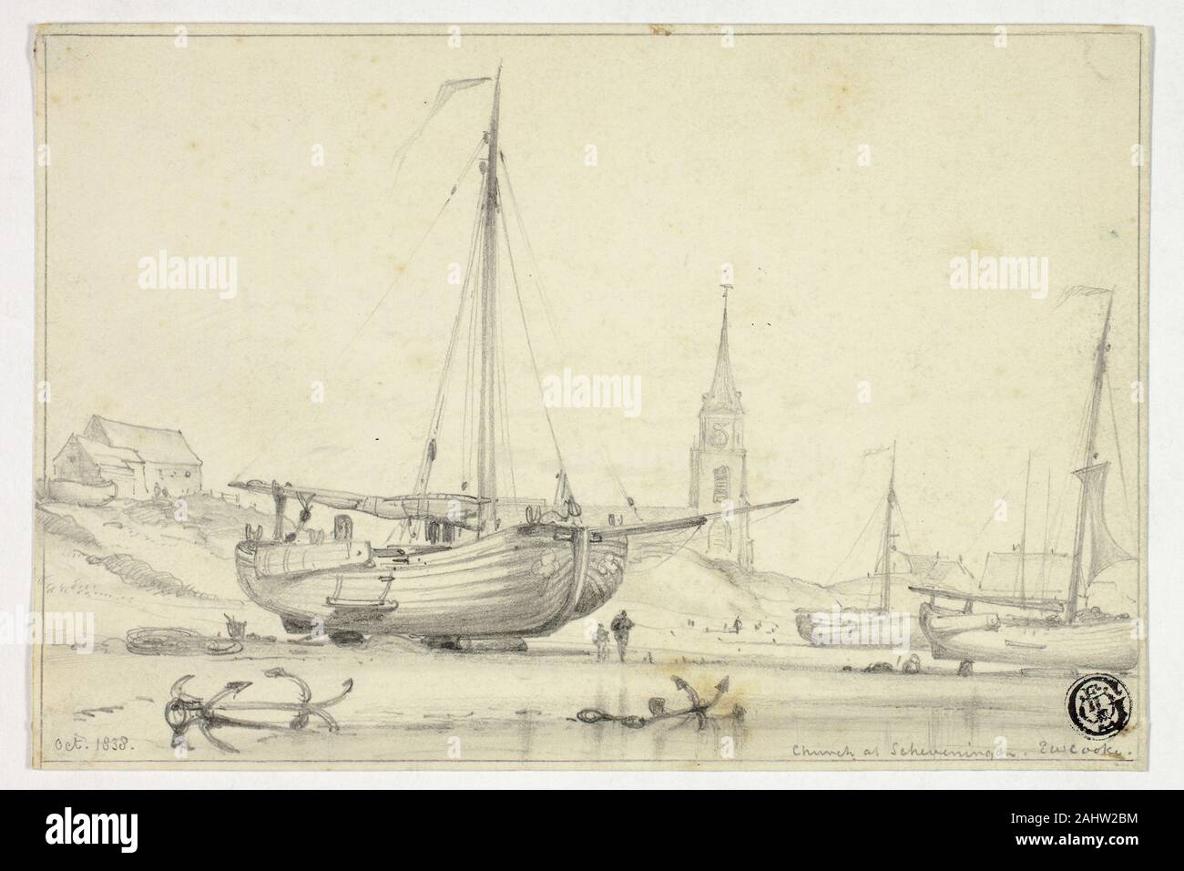 Edward William Cooke. Church at Scheveningen. 1838. England. Graphite