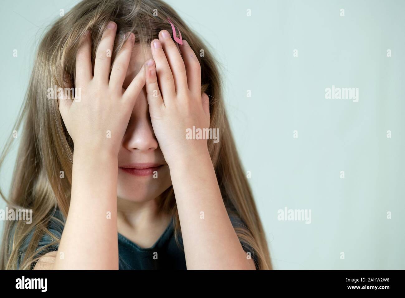 Scared Little Girl Hiding Face Stock Photo - Image of cute, crying