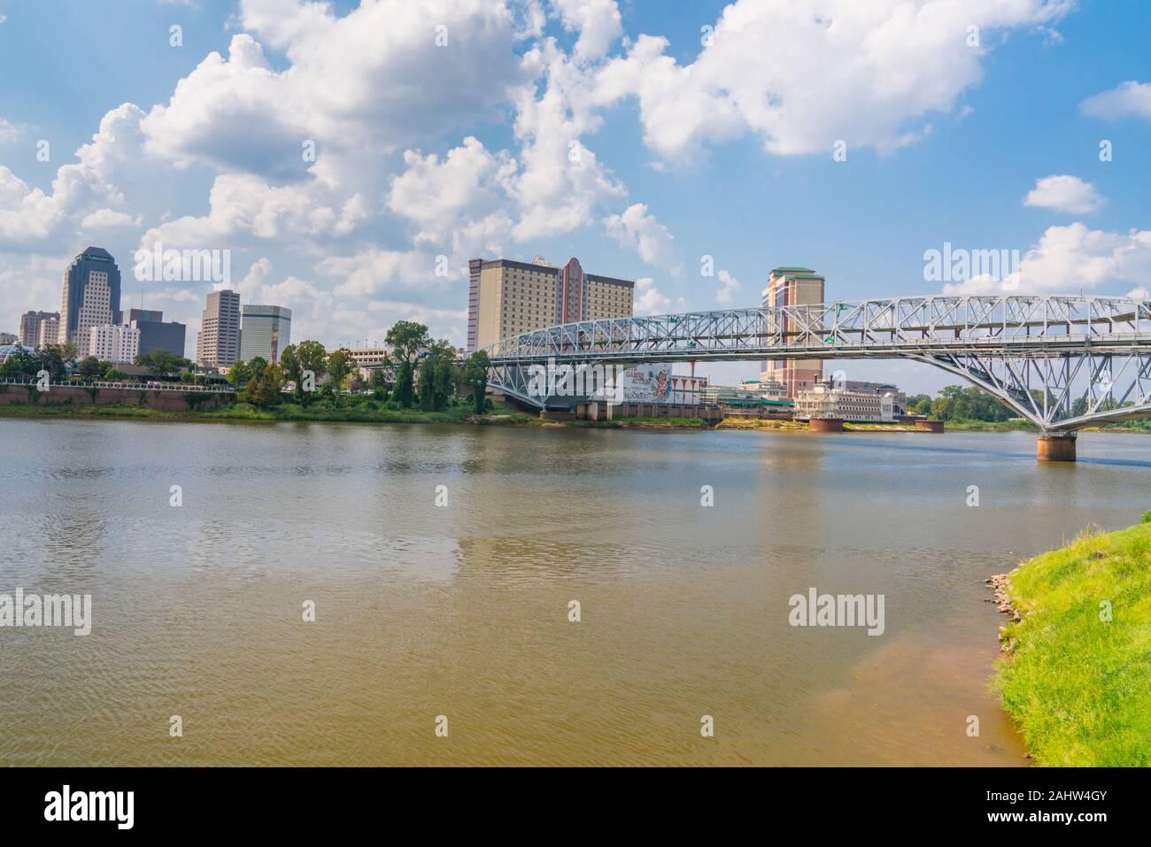 Shreveport, LA - October 6, 2019: City skyline of Shreveport, Louisiana along the Red River Stock Photo