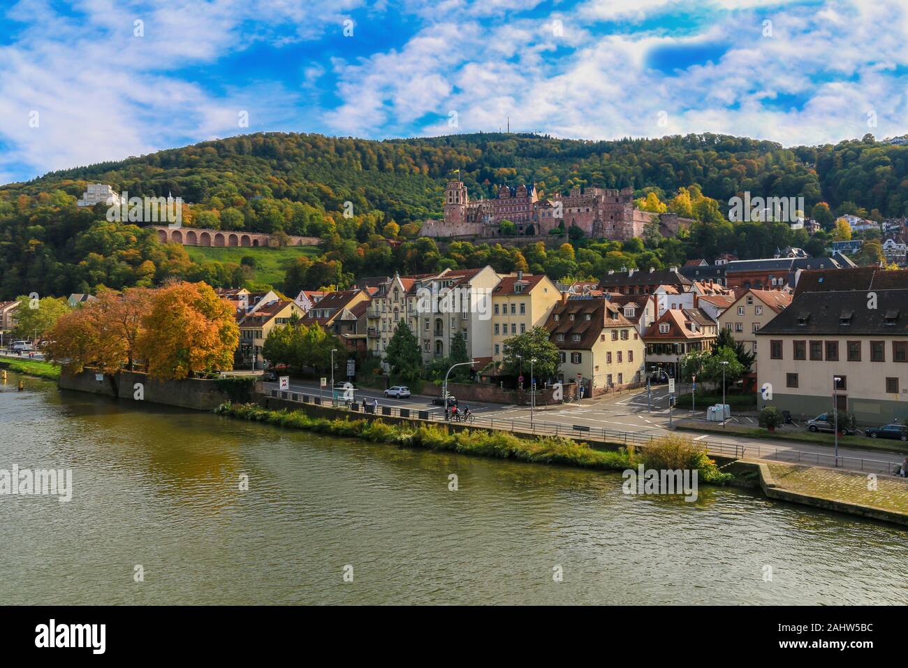 Lovely riverside view of the old town of Heidelberg, Germany and the ...