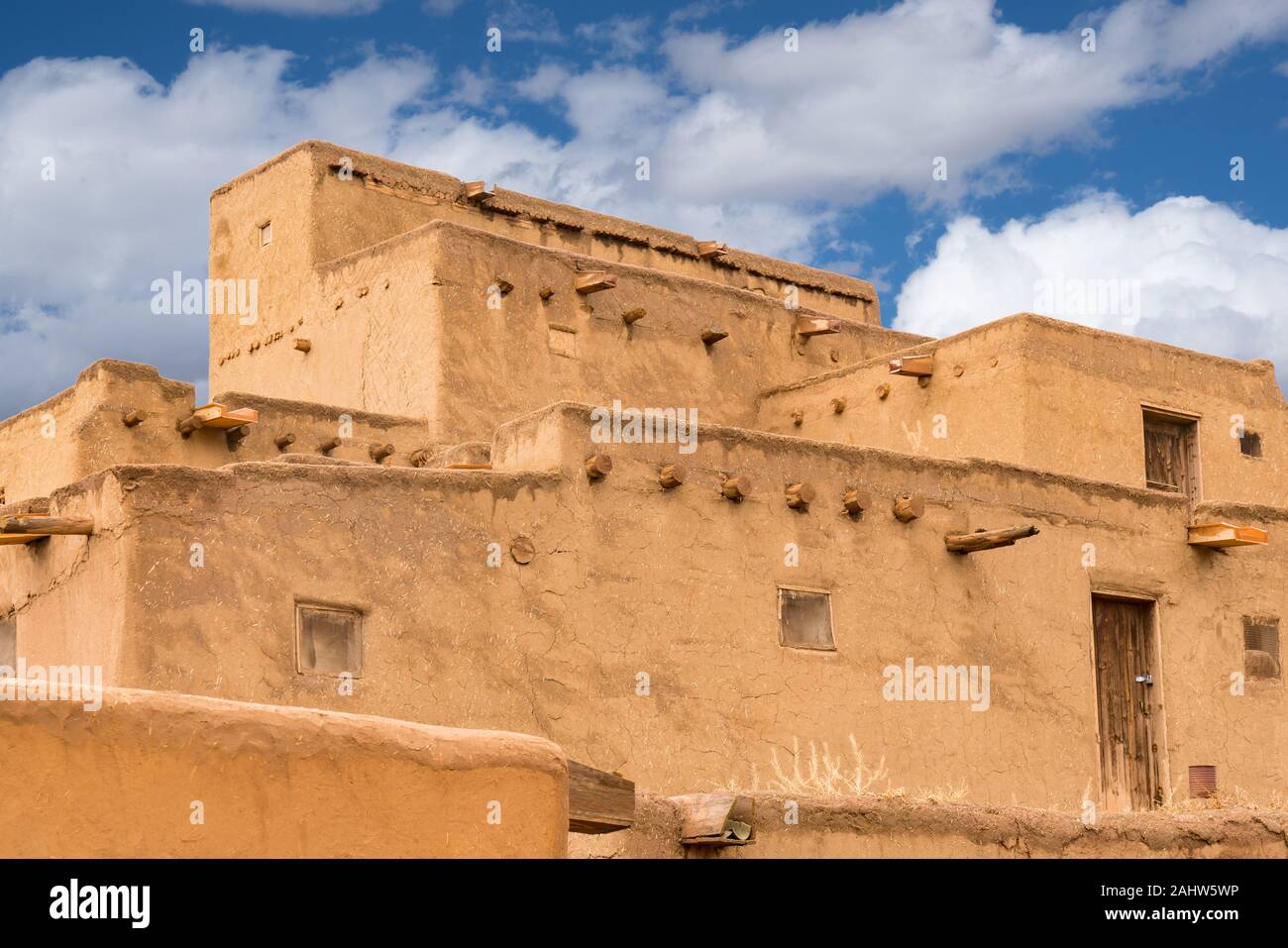 Exterior of old adobe building in New Mexico Stock Photo