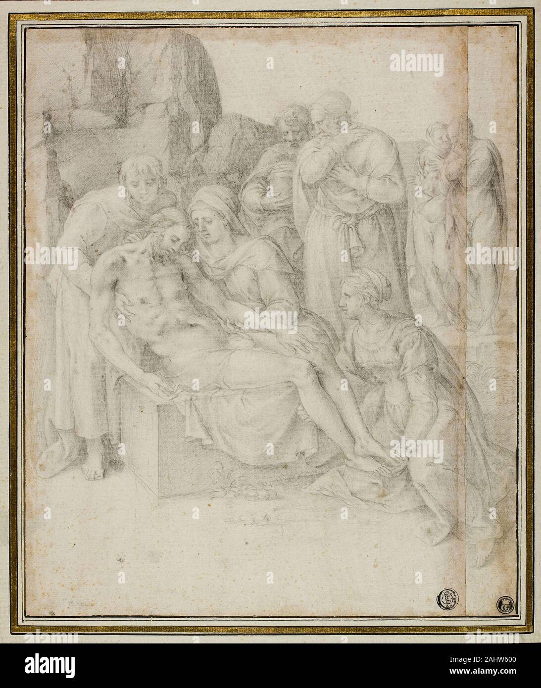Giorgio Giulio Clovio. Lamentation. 1540–1568. Italy. Black chalk on ivory laid paper, pieced and laid down on ivory laid card Stock Photo
