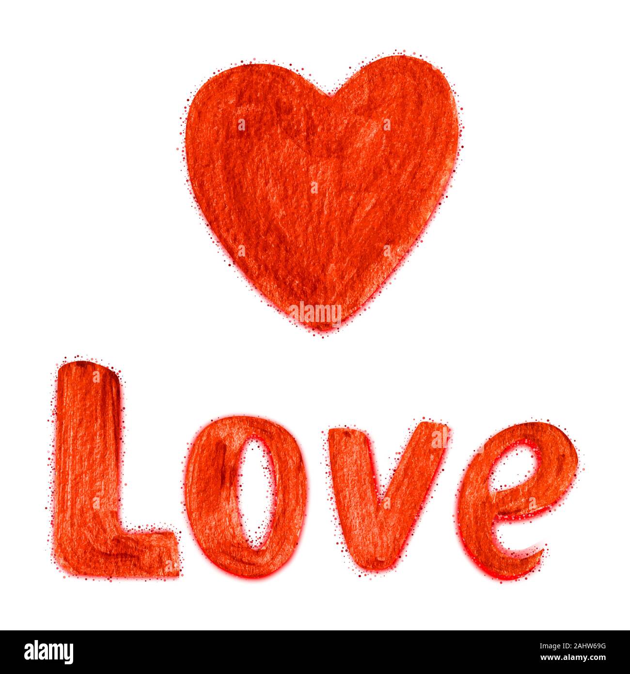 Big red heart and text Love on white background vector. Abstract design ...