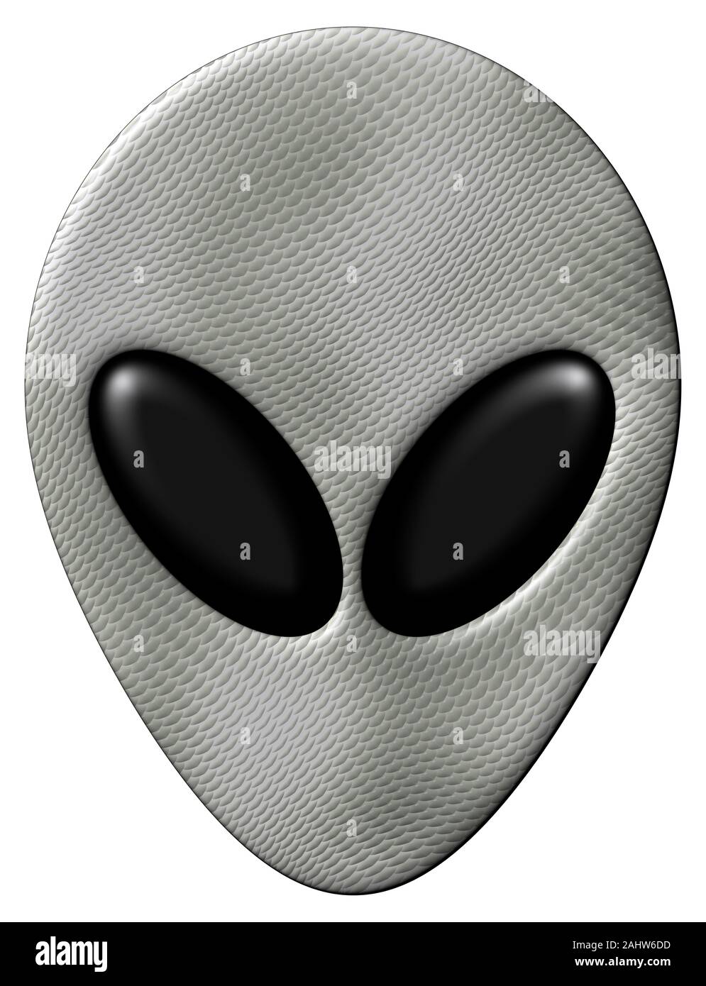 Alien face with pale scaled skin texture on an isolated white background with a clipping path Stock Photo