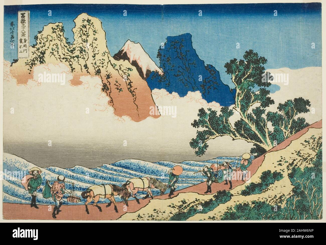 Katsushika Hokusai. The Back of Mount Fuji Seen from Minobu River (Minobugawa Urafuji), from the series Thirty-six Views of Mount Fuji (Fugaku sanjurokkei). 1825–1838. Japan. Color woodblock print; oban Stock Photo