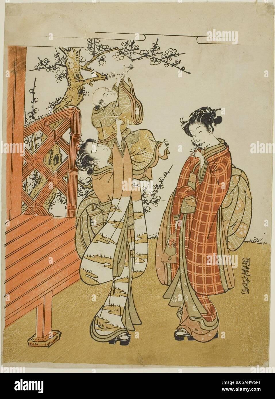 Isoda Koryusai. Retrieving the Shuttlecock. 1768–1778. Japan. Color woodblock print; chuban Stock Photo