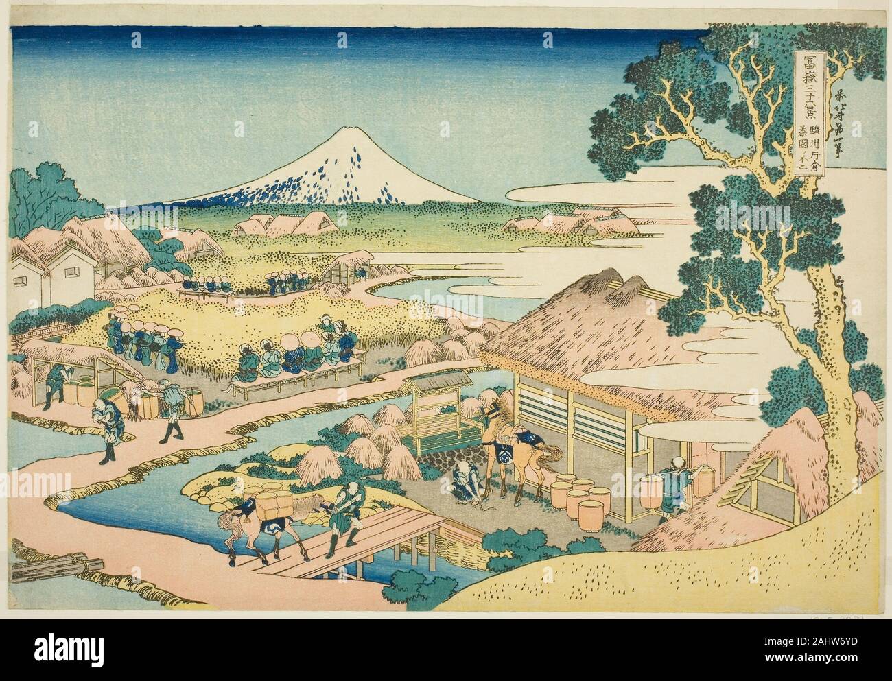 Katsushika Hokusai. The Tea Plantation of Katakura in Suruga Province (Sunshu Katakura chaen no Fuji), from the series Thirty-six Views of Mount Fuji (Fugaku sanjurokkei). 1825–1838. Japan. Color woodblock print; oban Stock Photo